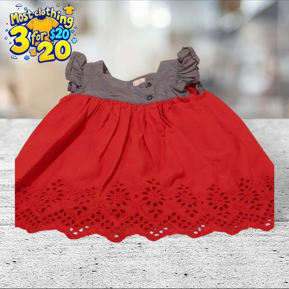 Red and chambray dress size 6-12months